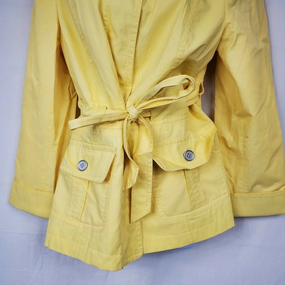 Ann Taylor Womens Yellow Rain Jacket Waist Tie Casual Size L - Picture 3 of 12